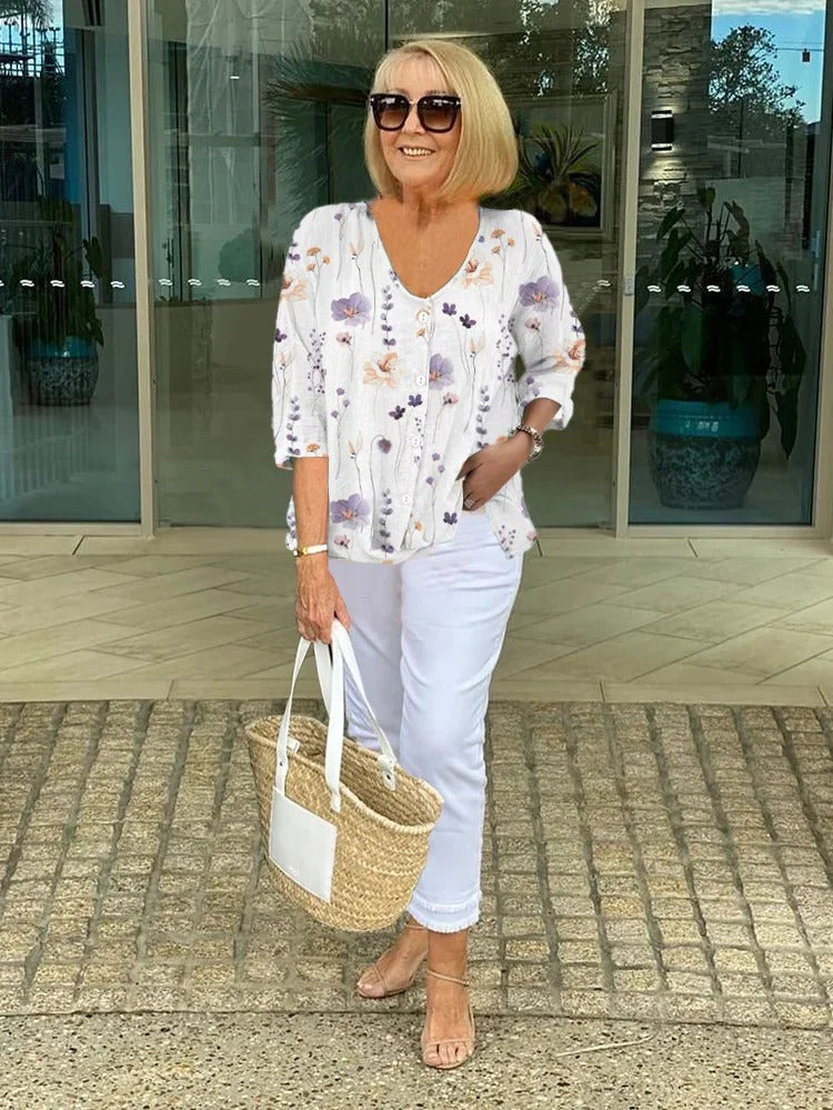 Maud™ | Linnen Bloemen Top