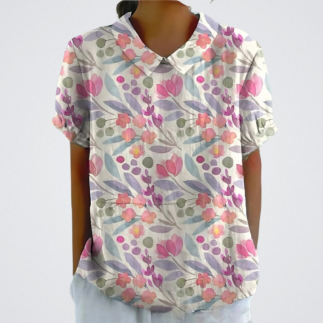 Lina | Bloemen Linnen Blouse