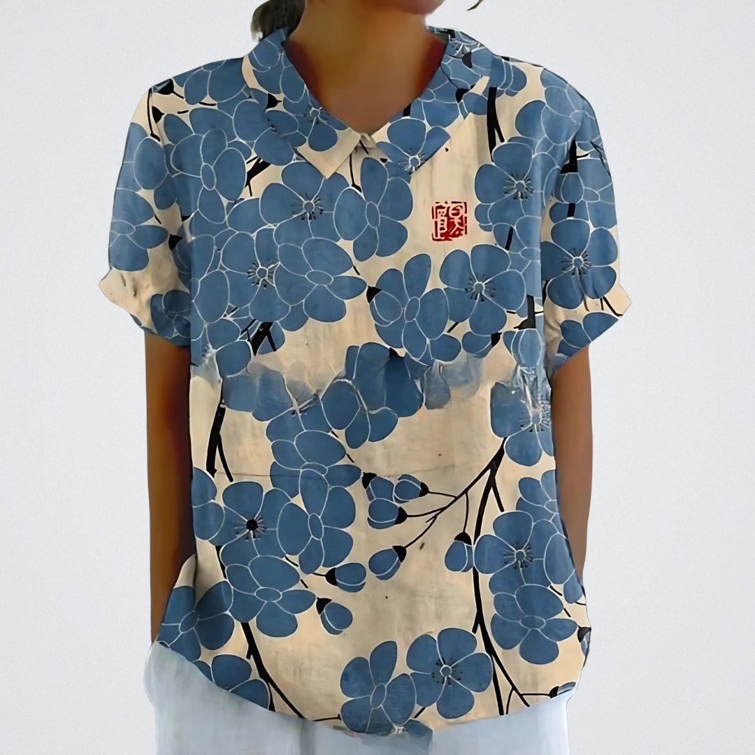 Lina | Bloemen Linnen Blouse