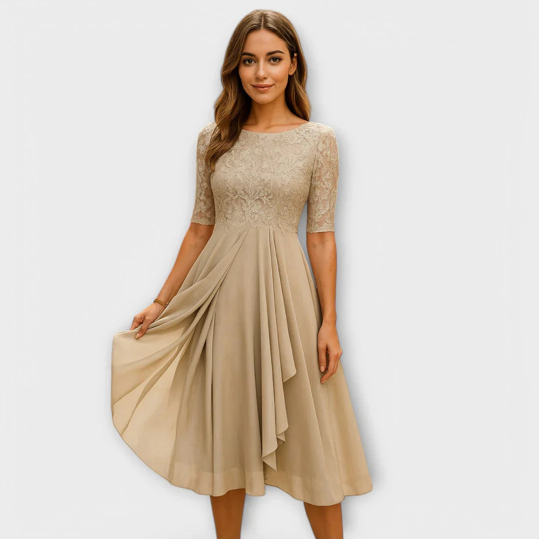 Elin™ | Midi Kantmouwen Jurk