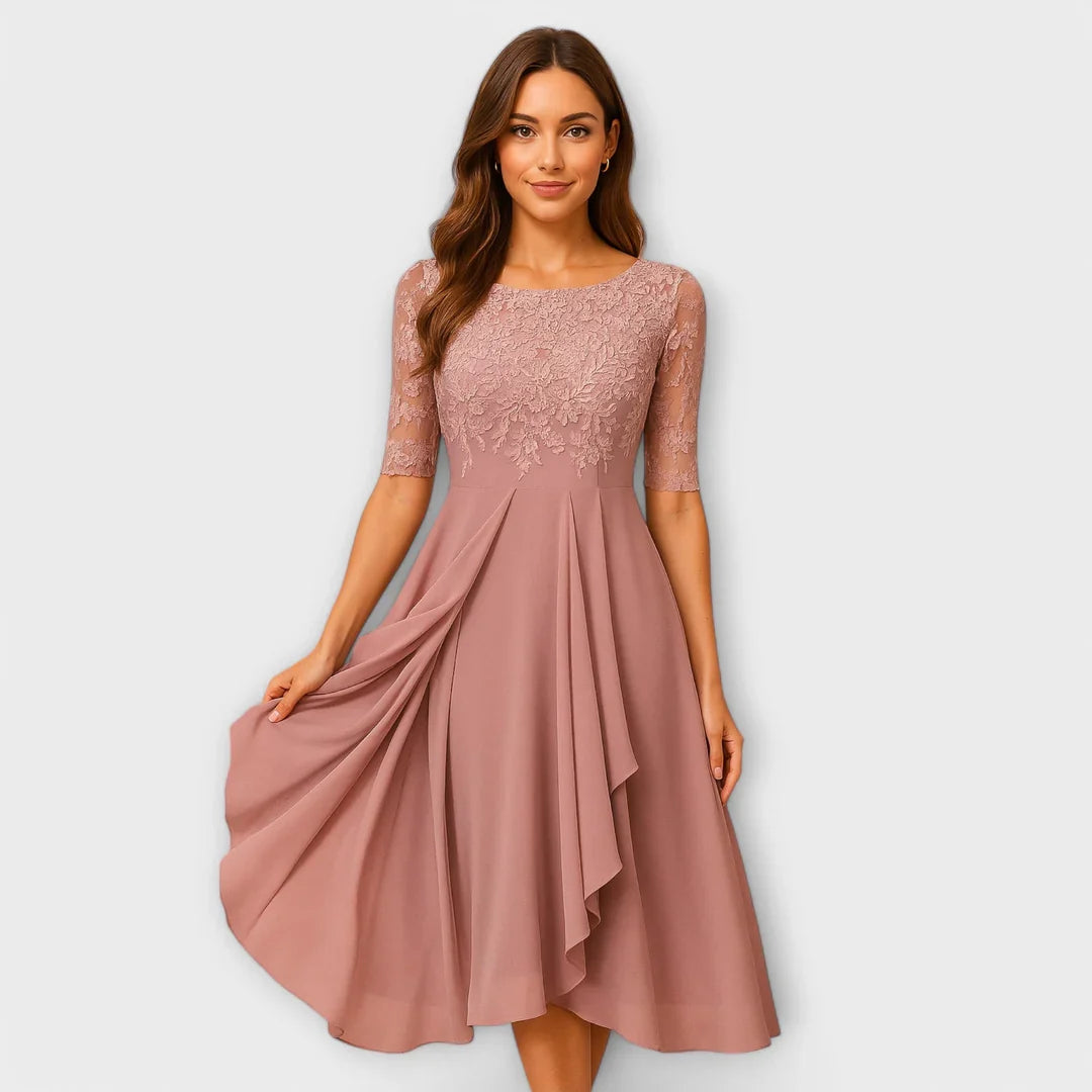 Elin™ | Midi Kantmouwen Jurk