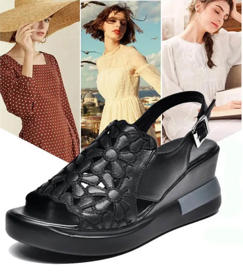 FIORELLA | Sandalen met ergonomische sleehak en bloemenborduursel