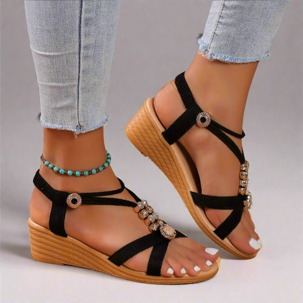 Zina™ | Wedge Enkelsnoer Sandalen