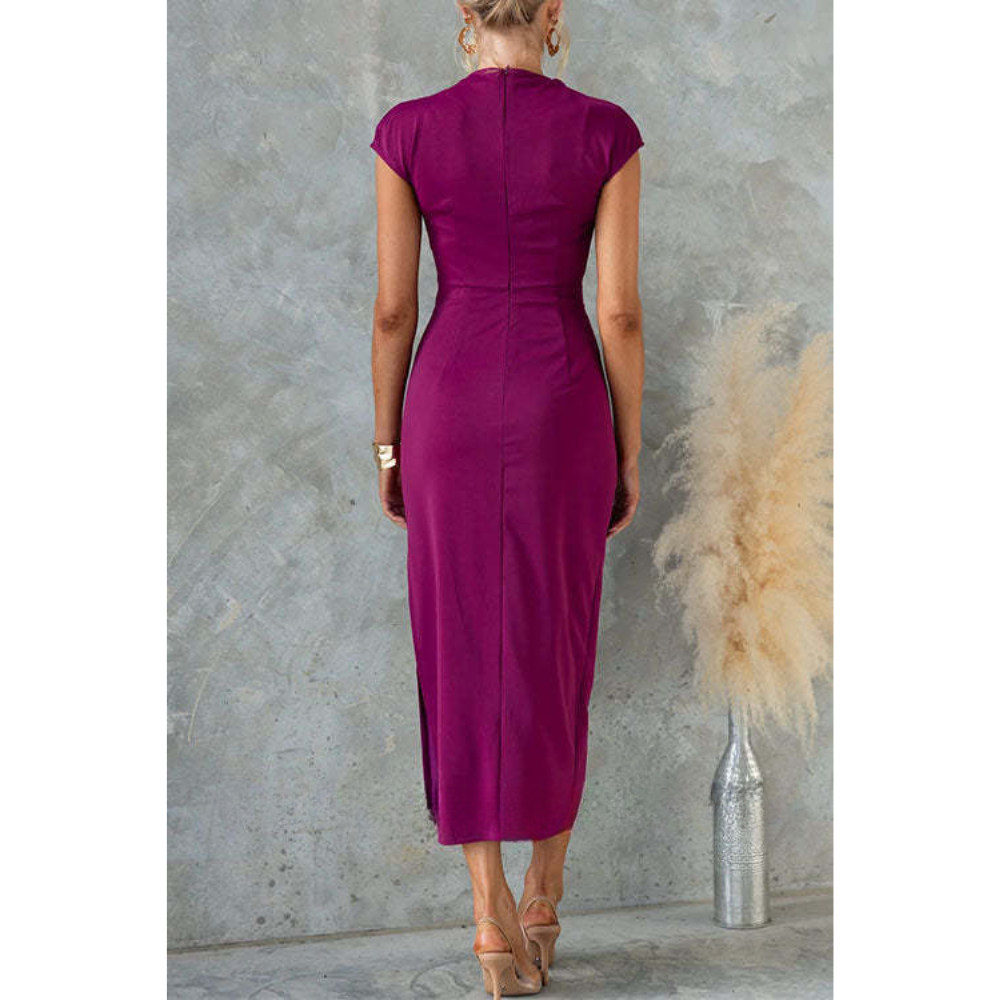 Ursula – Midi Jurk met Ruches en Split