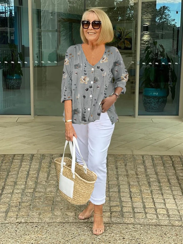 Maud™ | Linnen Bloemen Top