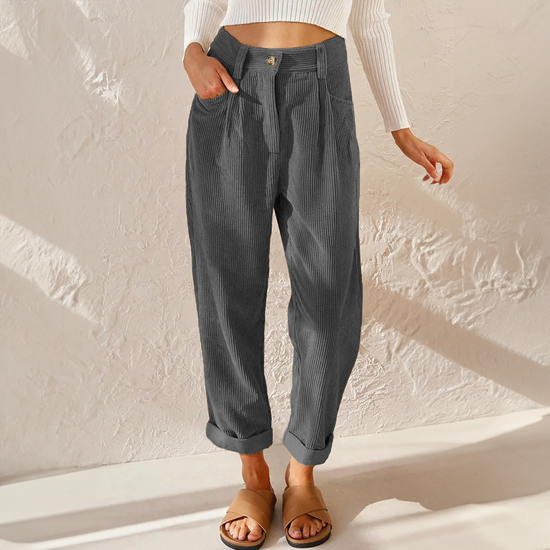 Noor | Comfortabele Hoog-Waist Corduroy Broeken