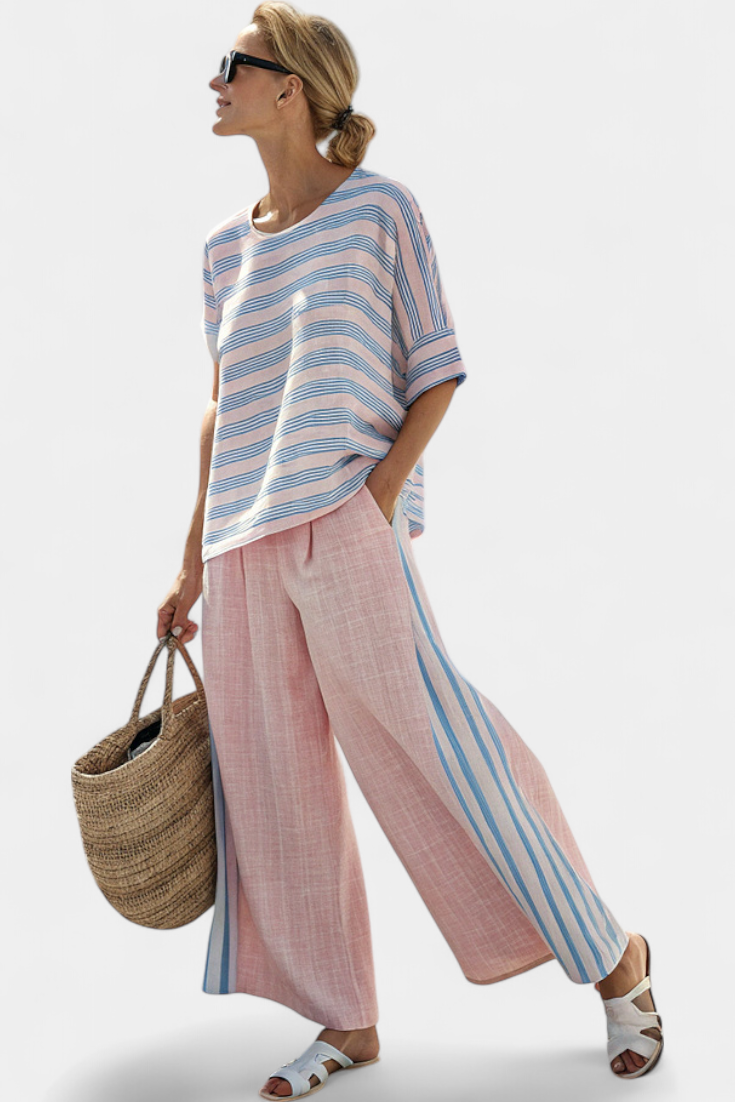 Noor™ | Linnen Set in Roze & Blauw