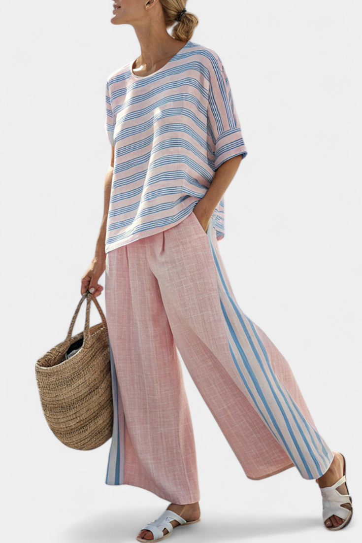 Noor™ | Linnen Set in Roze & Blauw