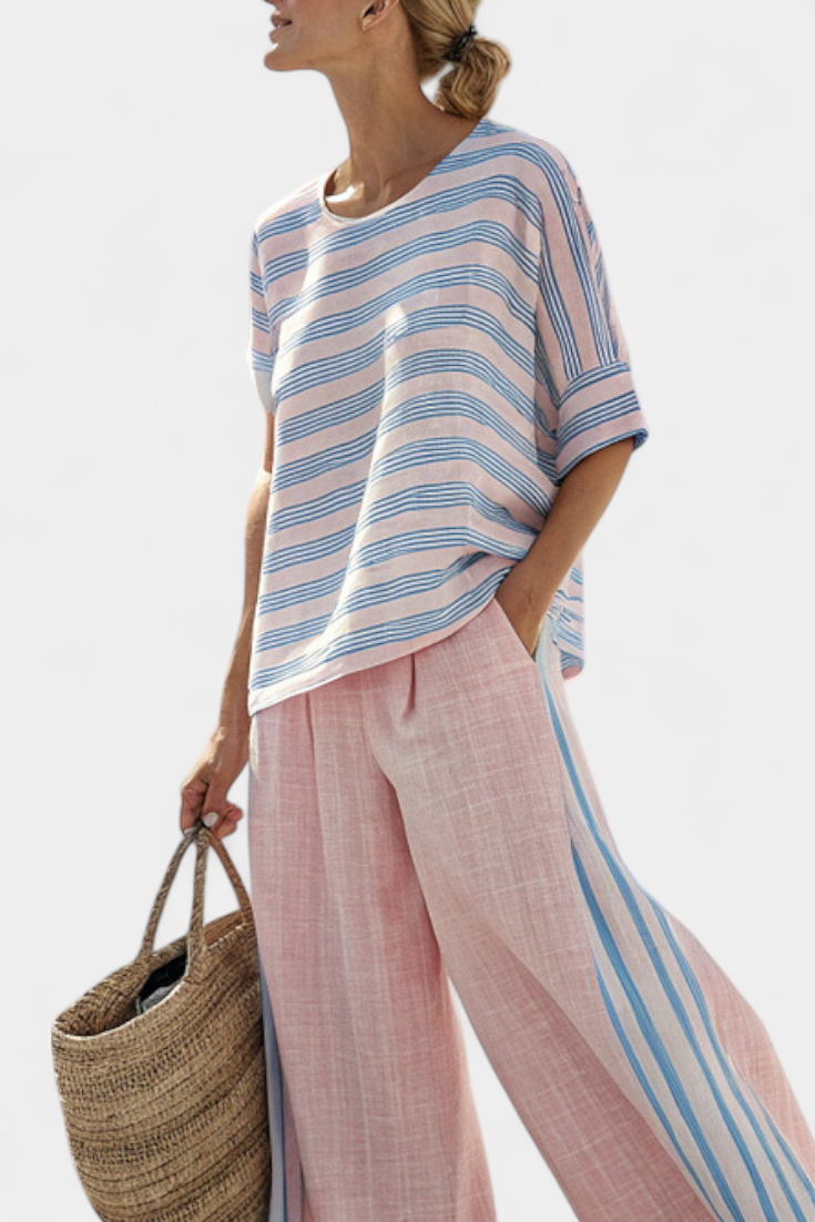 Noor™ | Linnen Set in Roze & Blauw