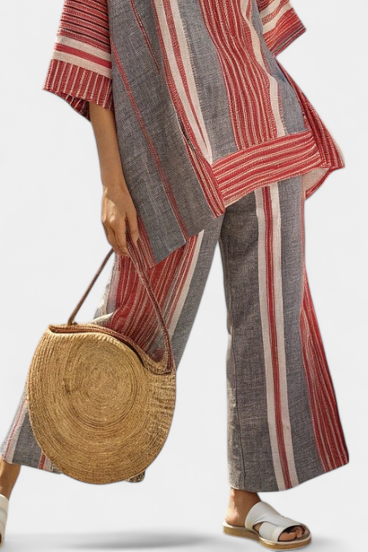 Maud™ | Oversized Linnen Set met Strepen