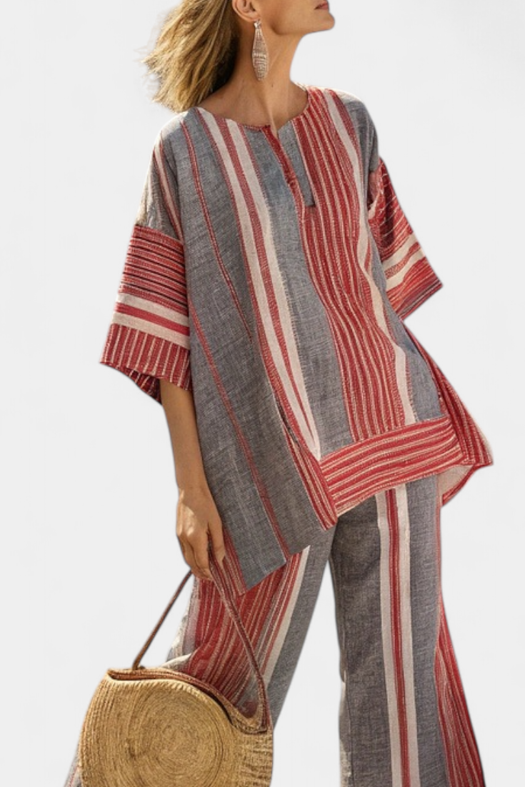 Maud™ | Oversized Linnen Set met Strepen