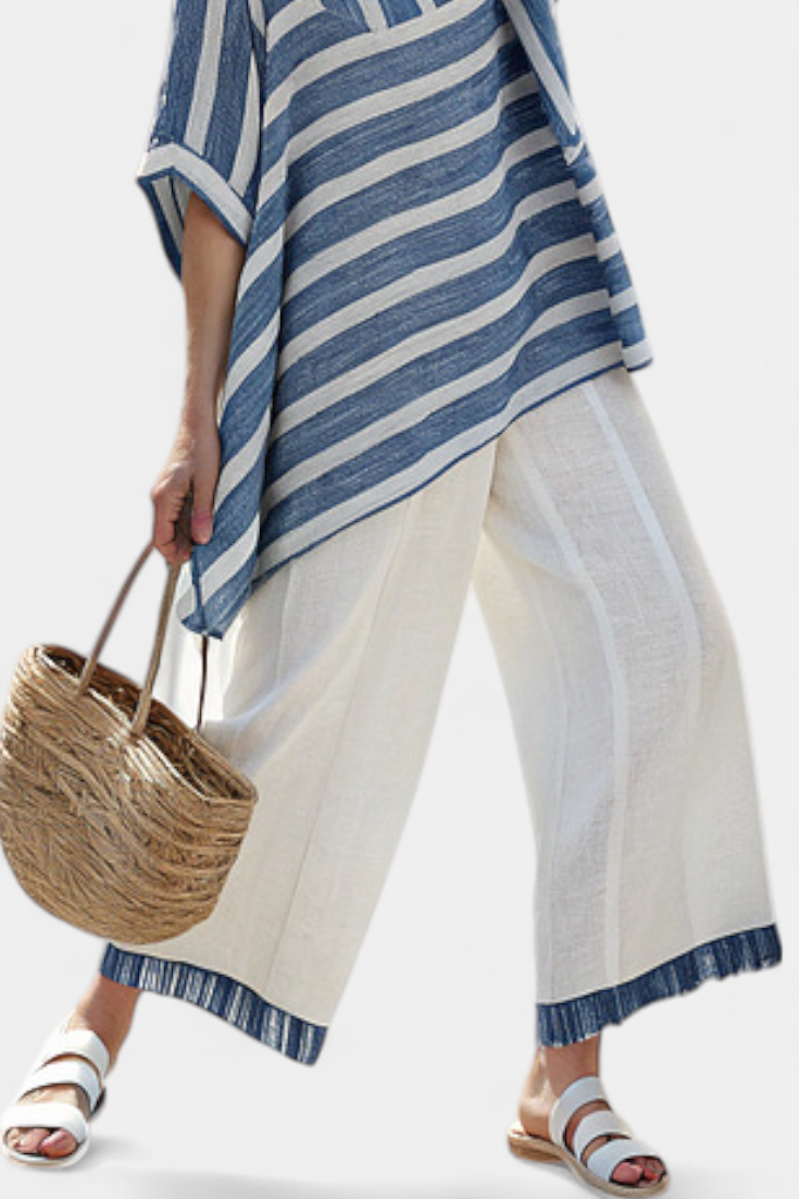 Maud™ | Linnen Set met Blauwe Strepen