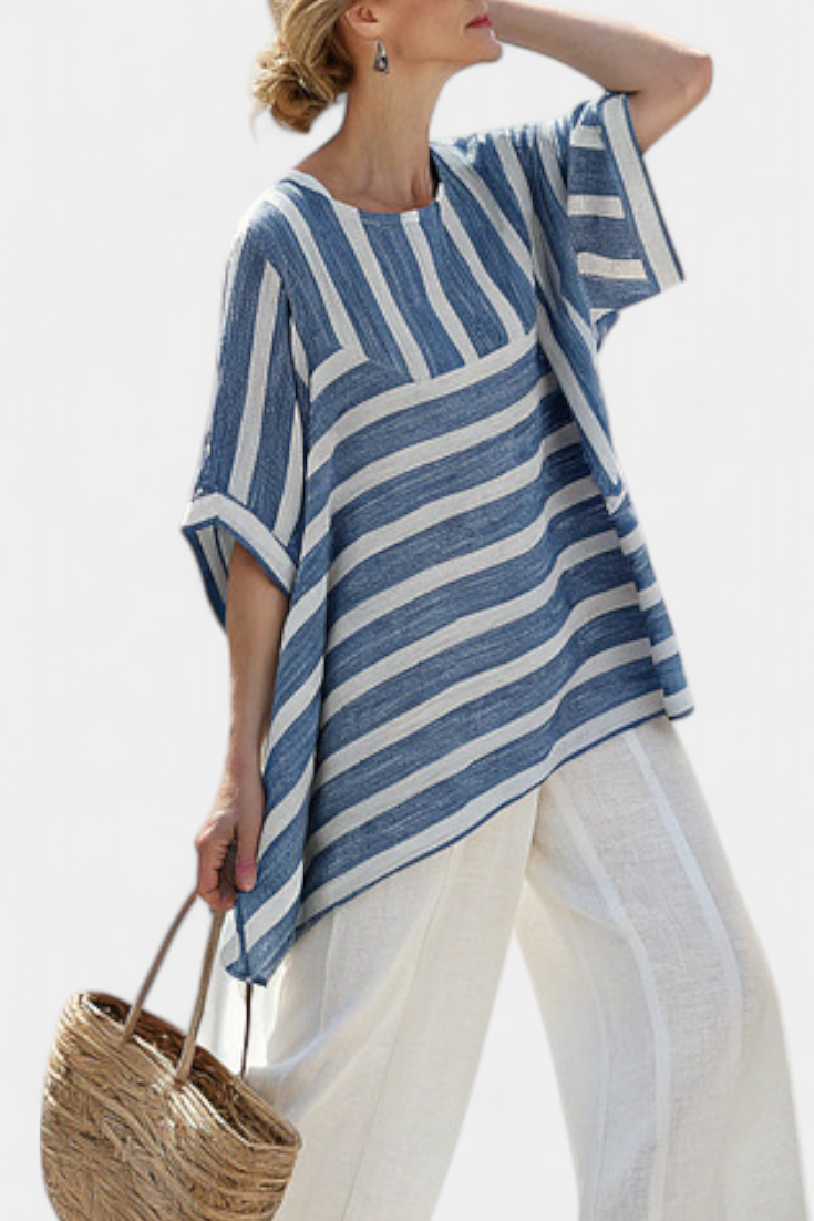 Maud™ | Linnen Set met Blauwe Strepen