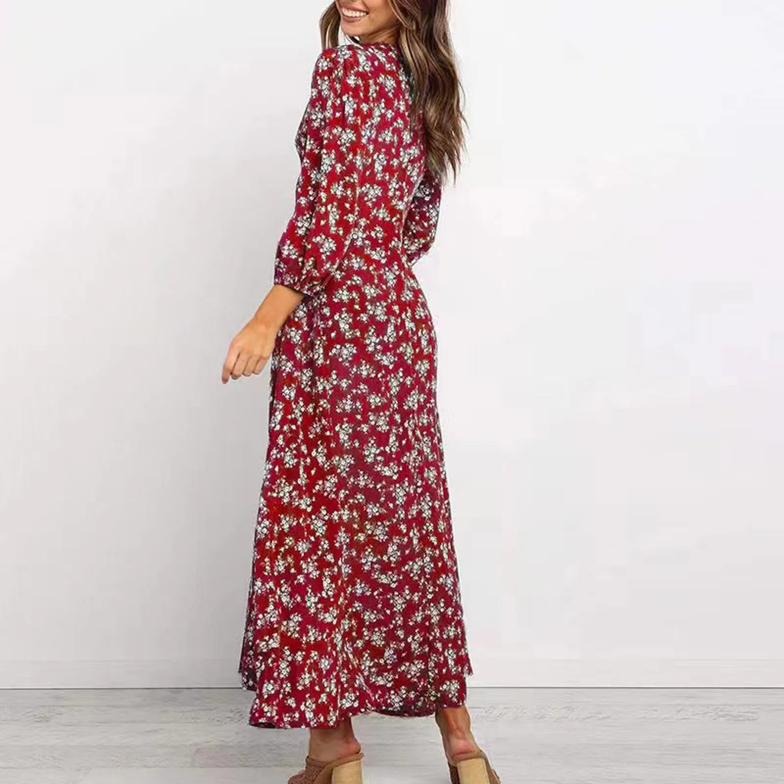 Chloe | Knop Voorkant Bloemen Midi Jurk