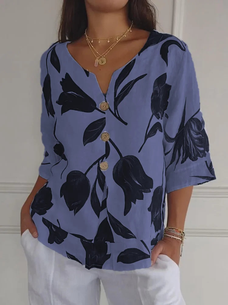 Amélie™ | Gebloemde Blouse Knopen
