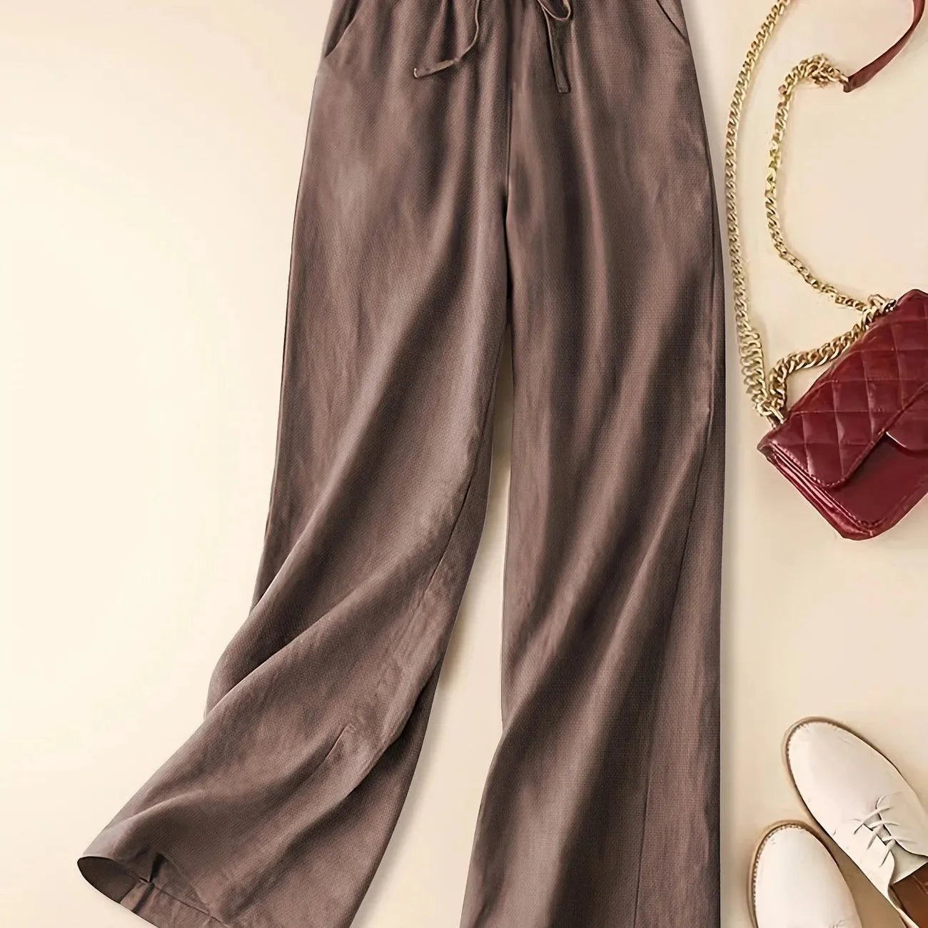 Chloe™ | Relaxed Bruine Broek met Touwtje