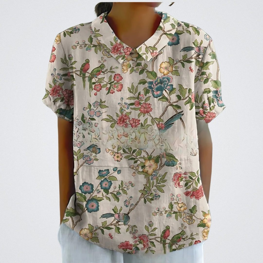 Lina | Bloemen Linnen Blouse