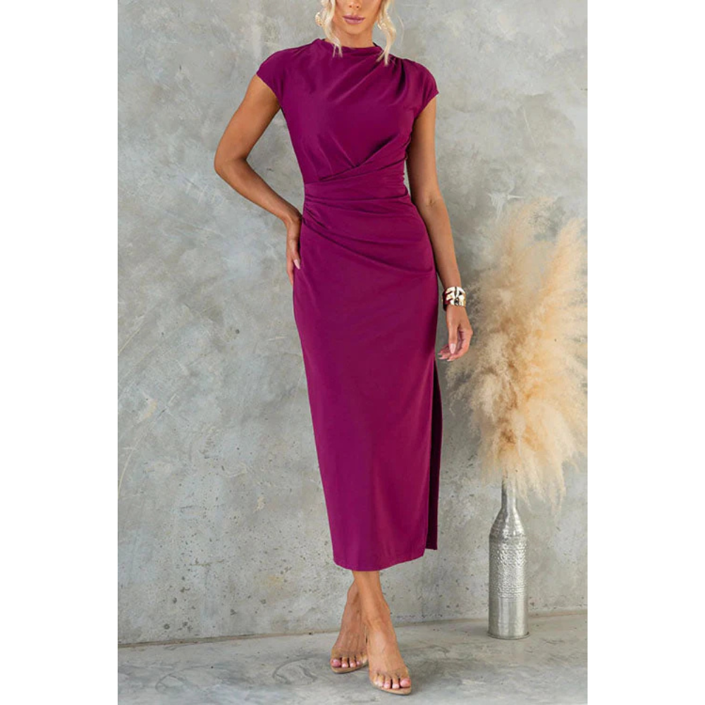 Ursula – Midi Jurk met Ruches en Split