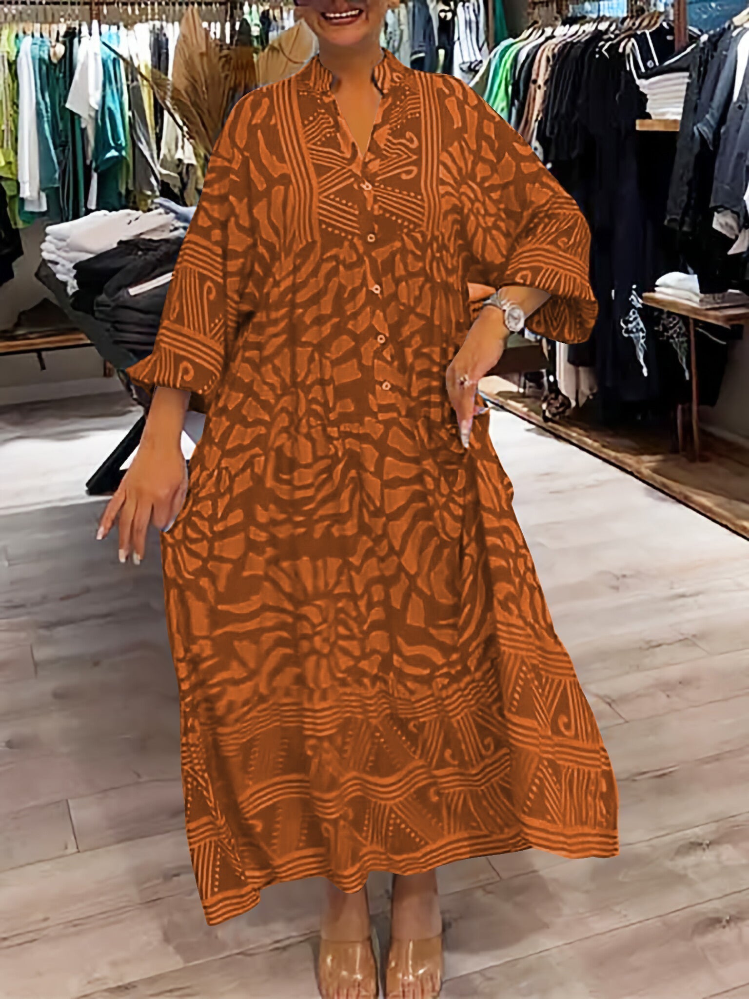 Romy™ | V-hals Jurk Print