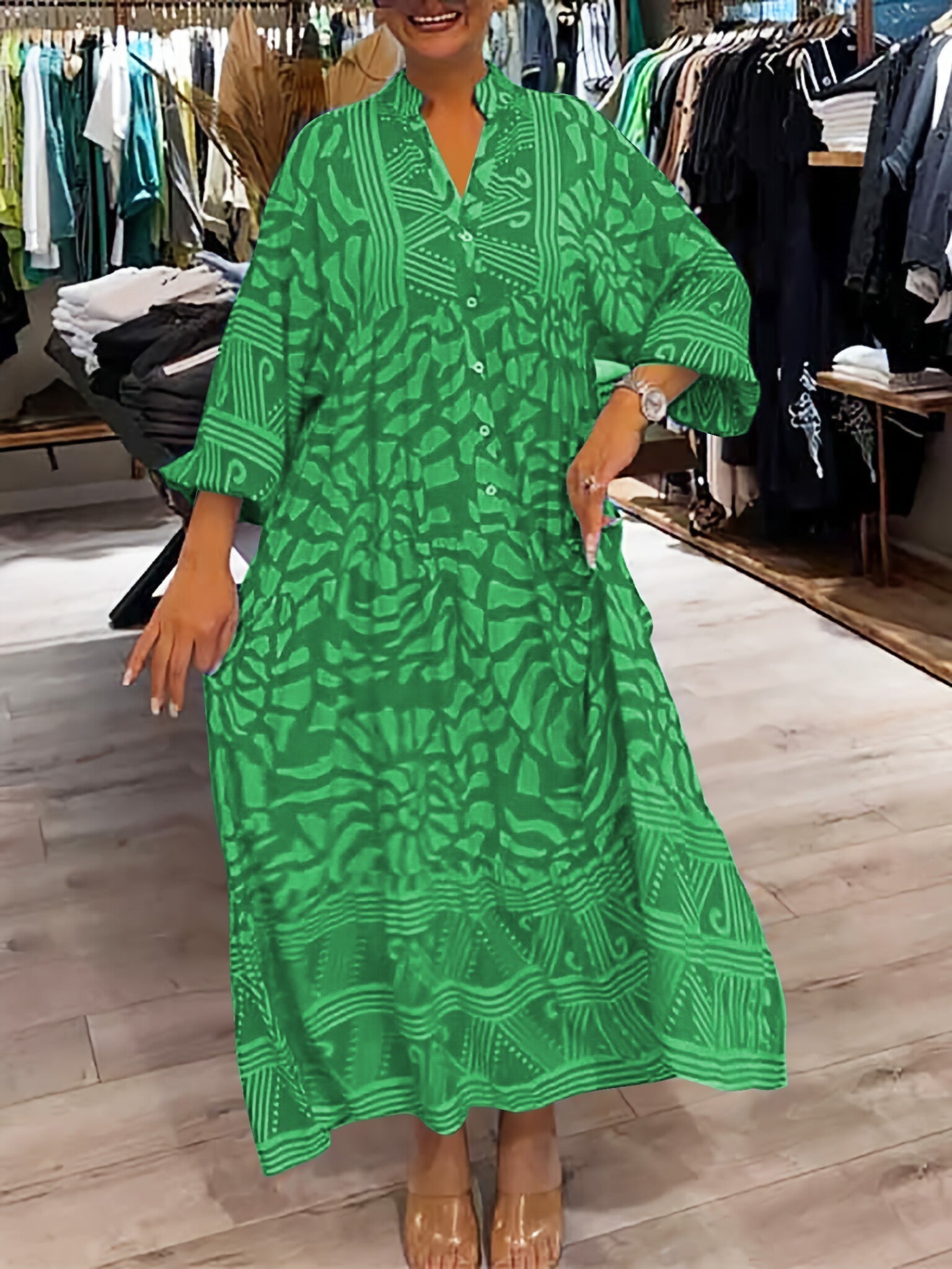 Romy™ | V-hals Jurk Print