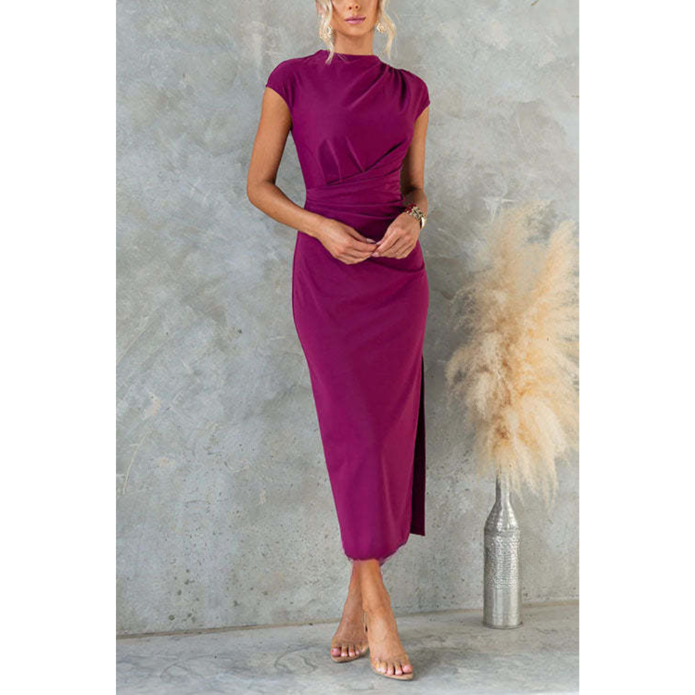 Ursula – Midi Jurk met Ruches en Split