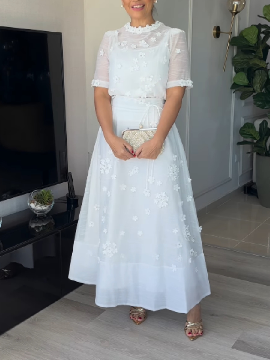 Anna | Gebloemde Effen Jurk