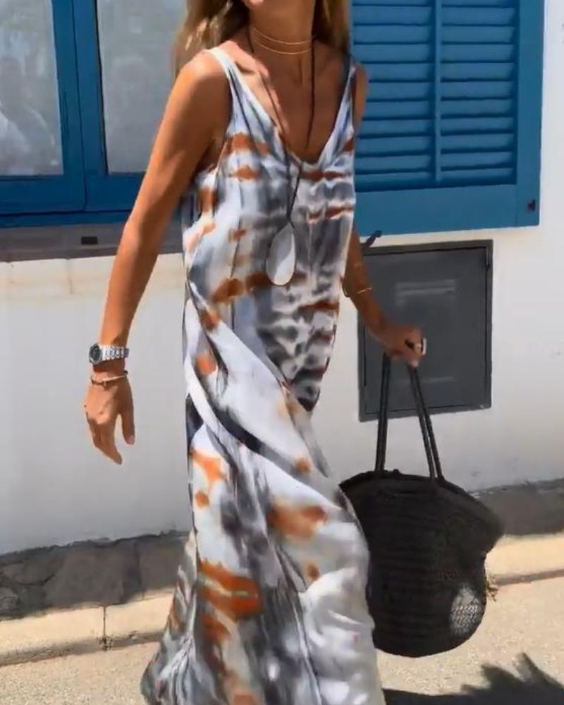 Noor - mouwloze jurk met tie-dye print