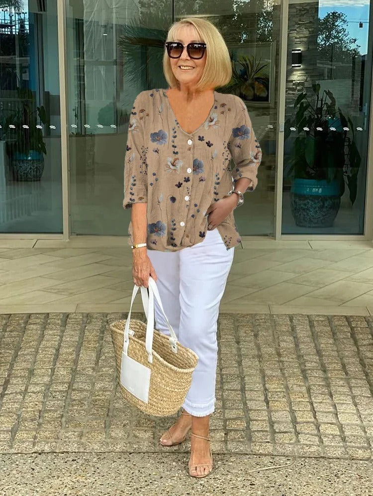 Maud™ | Linnen Bloemen Top
