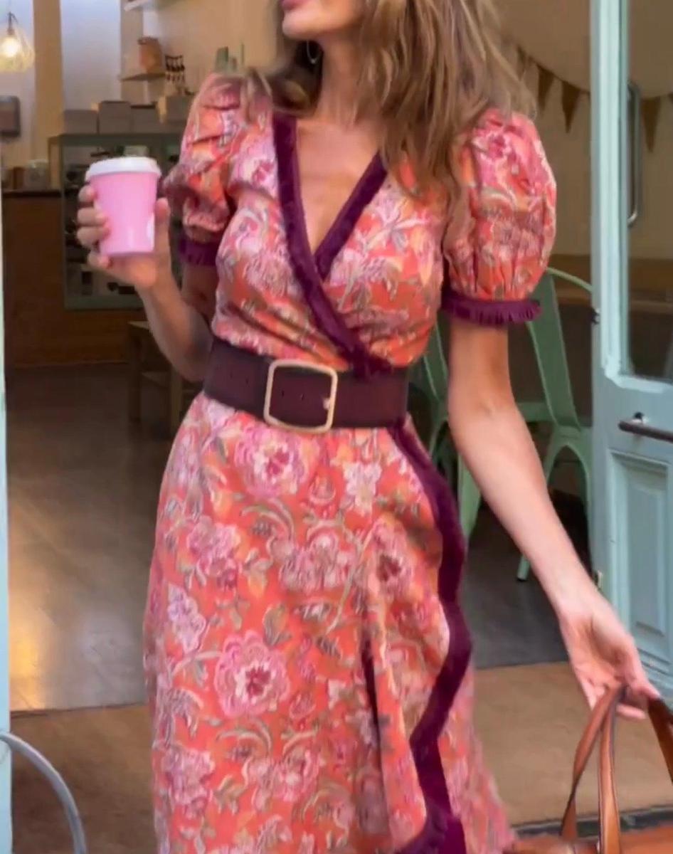 Elske - Roze Maxi Jurk met Korte Mouwen