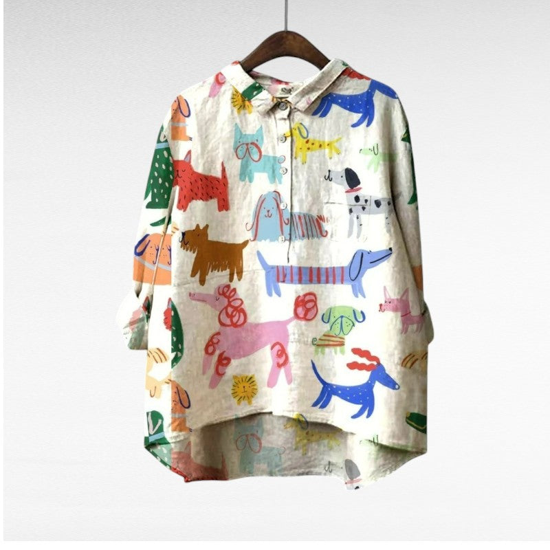 ElvaMode | Exclusieve Damesblouse met Hondenprint