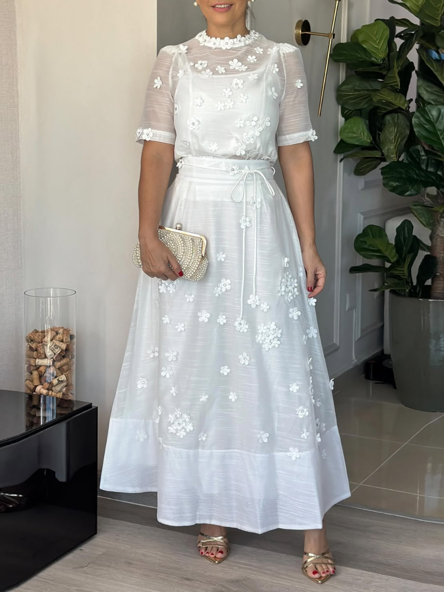 Anna | Gebloemde Effen Jurk