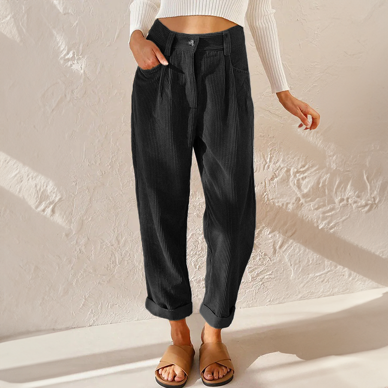 Esmee | Comfortabele Hooggeknotte Corduroypant