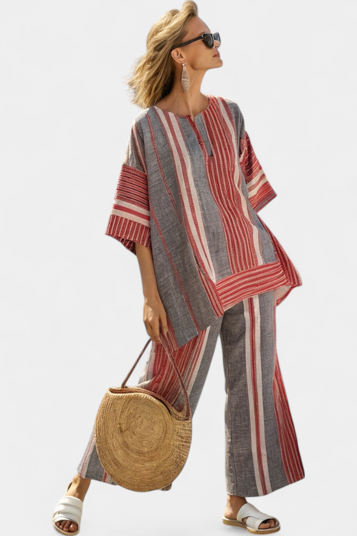 Maud™ | Oversized Linnen Set met Strepen