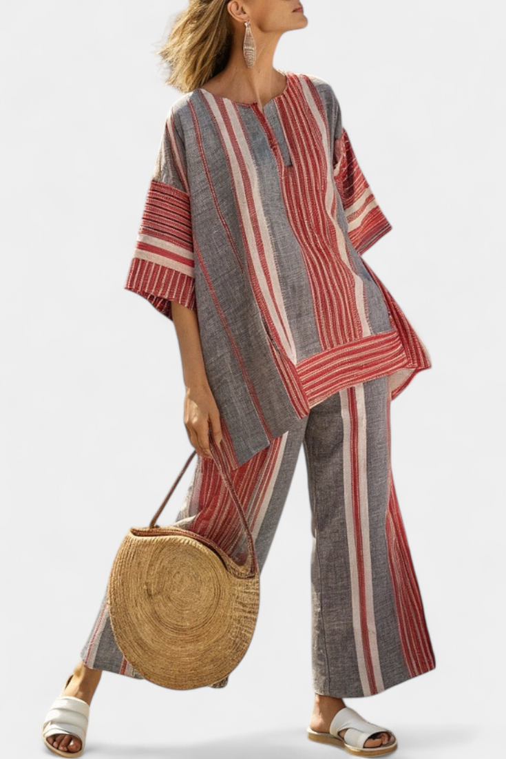 Maud™ | Oversized Linnen Set met Strepen