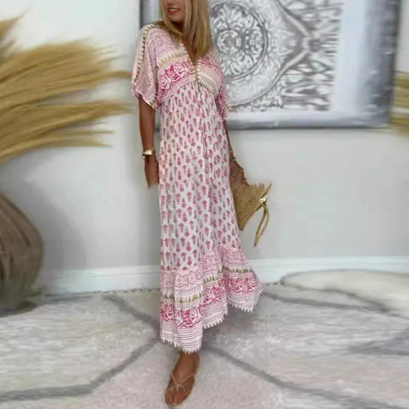 BOHO MAXI JURK MET V-HALS PRINT