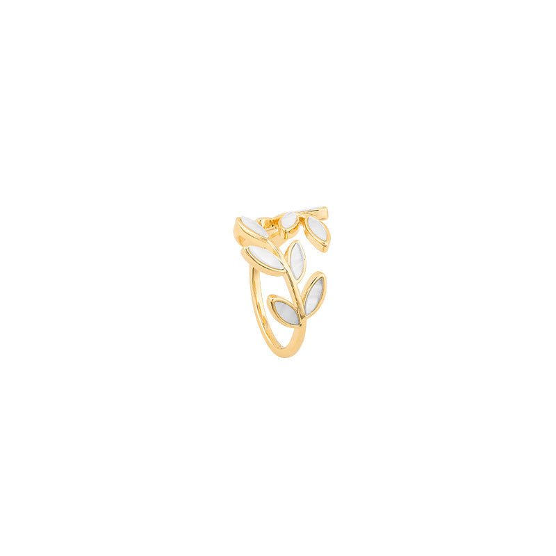 Elin™ | Gouden Ring met Blad en Opaal
