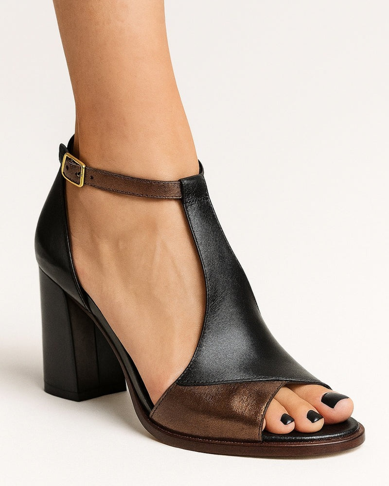 Fleur™ | Zwarte Peep Sandalen