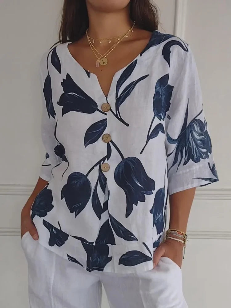 Amélie™ | Gebloemde Blouse Knopen