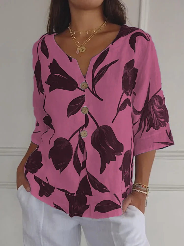 Amélie™ | Gebloemde Blouse Knopen