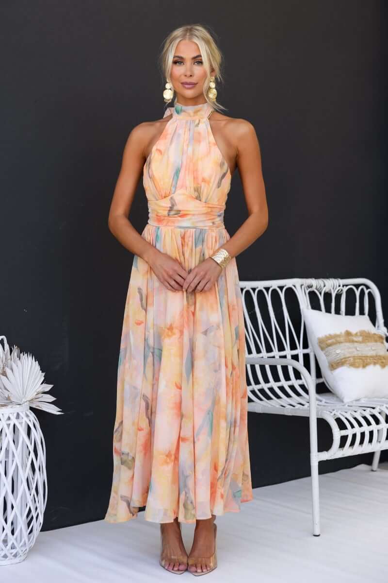 Wietske | Maxi-jurk met Aquarelprint